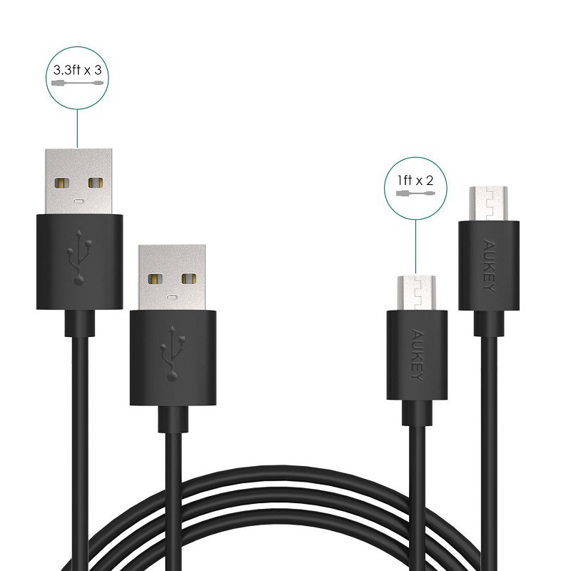 Bộ cáp sạc điện thoại Aukey Micro USB CB-D5b ( 3 cáp x 1,2m, hỗ trợ sạc nhanh)