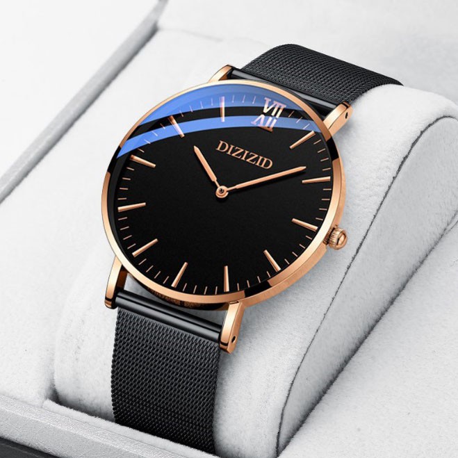 Đồng hồ nam DIZIZID máy Miyota Nhật dây lưới thép không gỉ chạy 2 kim