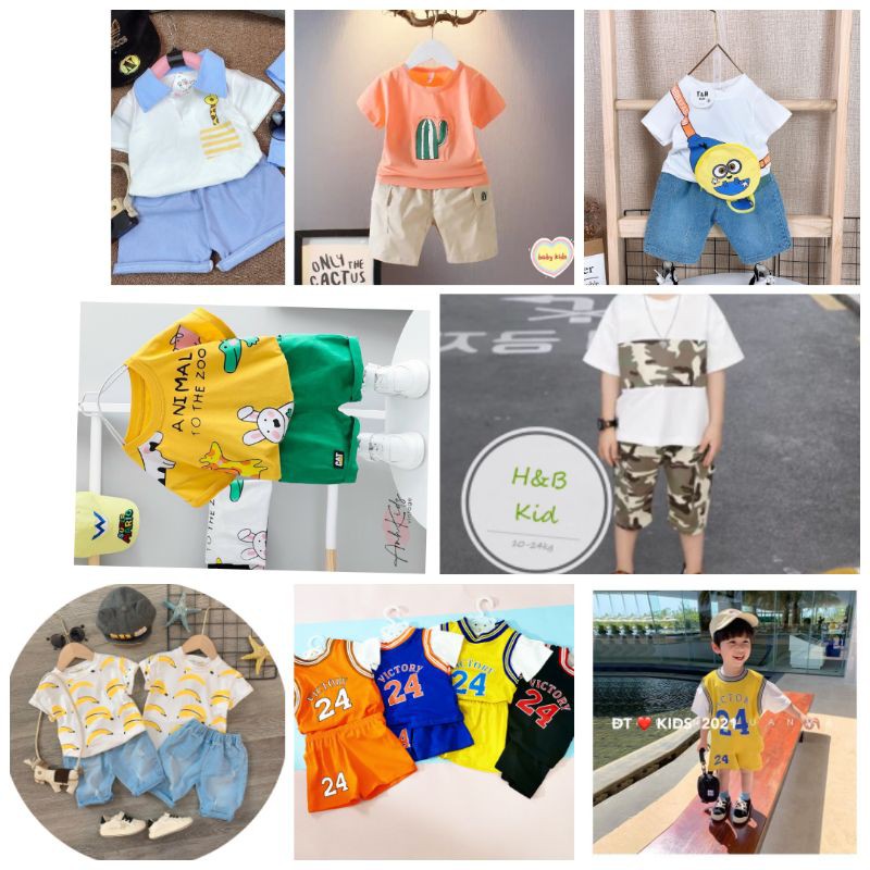 Bộ Đồ Bé Trai, Vải Cotton thun Lạnh, Bộ Mùa Hè, Mặc Nhà, Đi Chơi, Quần Áo Thời trang trẻ em SIZE 6KG - 20KG