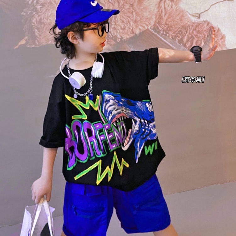 Áo Thun Cotton Tay Lỡ Dáng Rộng Phong Cách Hip Hop Đường Phố Màu Trơn Thời Trang Mùa Hè Cho Bé Trai 2023