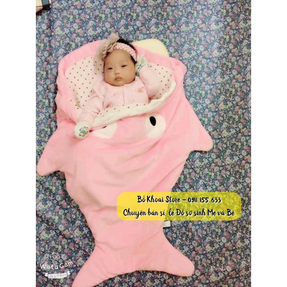 Túi ngủ hình cá mập - Túi ngủ trần bông cho bé - Bố Khoai Store