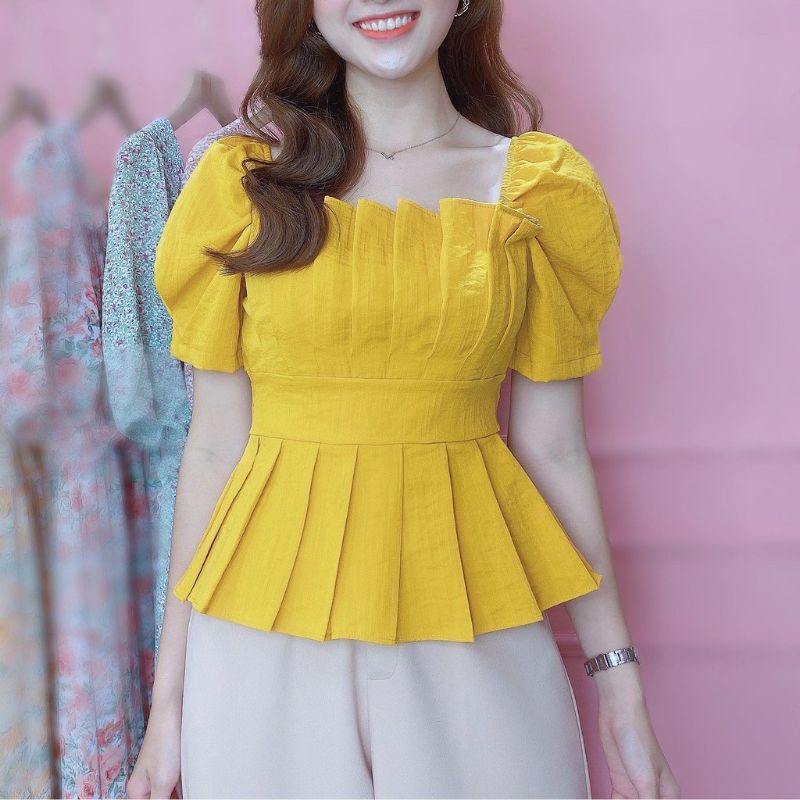 ÁO PEPLUM CỔ VUÔNG XẾP LY