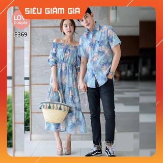 Đồ Đôi - ÁO ĐÔI - SET Áo sơ mi váy đôi Họa tiết đi biển E369 - LoviCouple - Có FeedBack