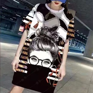 Đầm Thun Tay Ngắn Cổ Tròn Vải Lụa Lạnh Phối Lưới Nhanh Khô Phong Cách Mới