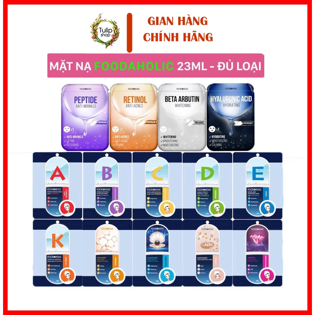 Mặt Nạ Giấy Dưỡng Ẩm, Dưỡng Trắng Da Hàn Quốc Foodaholic Mask (Vitamin A, B, C, D, E, K, Tổ Yến)