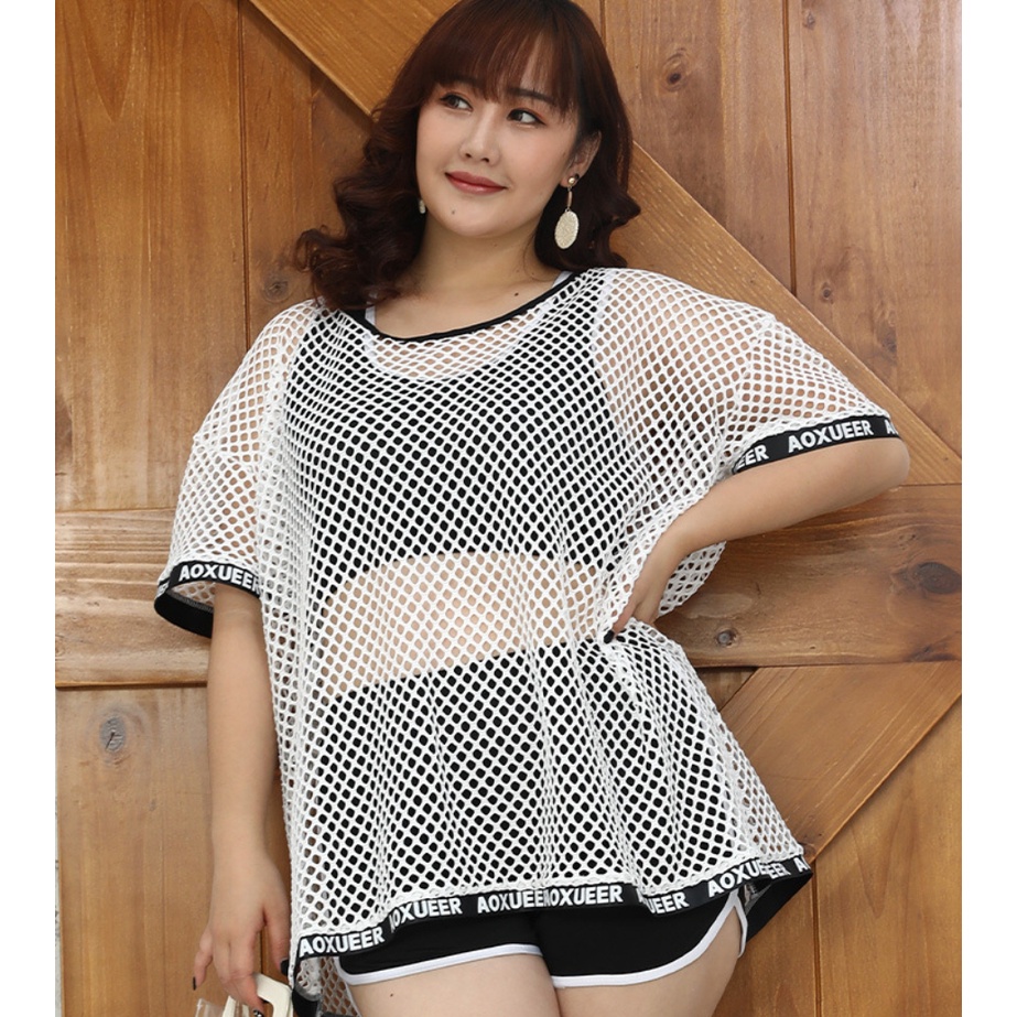 Đồ Bơi Nữ Hai Mảnh Bigsize Kèm Áo Lưới AT198 ShopMaySG Cho Cân Nặng 67Kg-85Kg