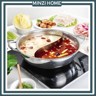Nồi Lẩu 2 Ngăn Inox 30cm Nồi Lẩu Bếp Từ 2 Ngăn Nắp Kính Kim Loại Chịu Nhiệt Nồi Lẩu Chế Biến 2 Loại Nước Lẩu Đa Năng