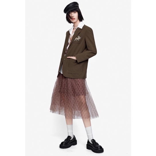 Chân váy nâu ren lưới Peacebird