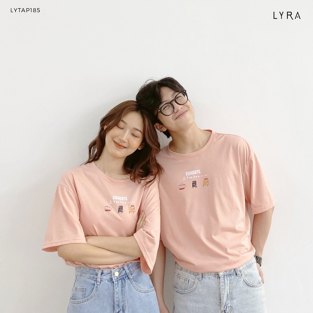 Áo phông  nam nữ Unisex Sunday LYRA, cotton basic dáng suông in chữ trẻ trung phong cách Hàn Quốc -LYTAP185