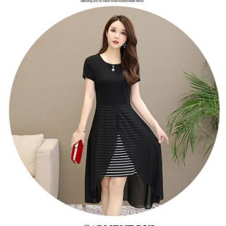 Đầm thun sọc phối voan