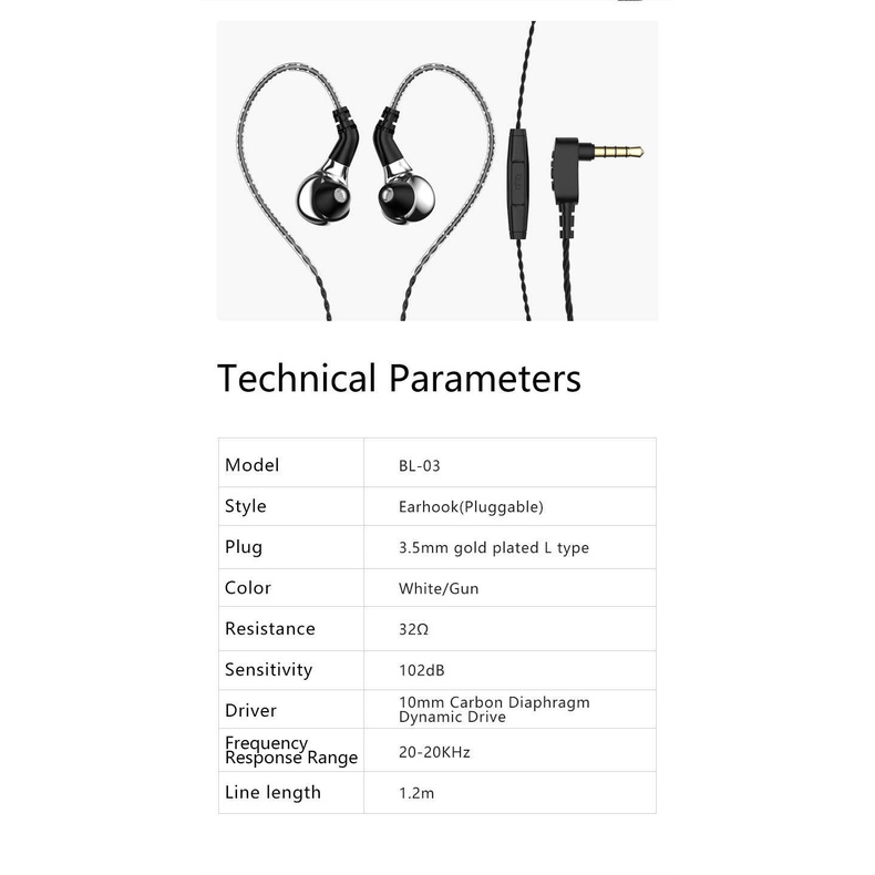 Tai Nghe Nhét Tai Blon BL-03 Eeadphone BL03 Có Dây Cáp 2 Chấu