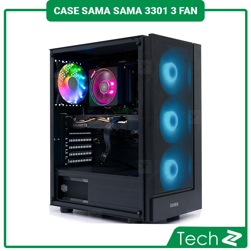 Vỏ máy tính Sama 3301 kèm 3Fan RGB (ATX, MicroATX, Mini-ITX) | BigBuy360 - bigbuy360.vn
