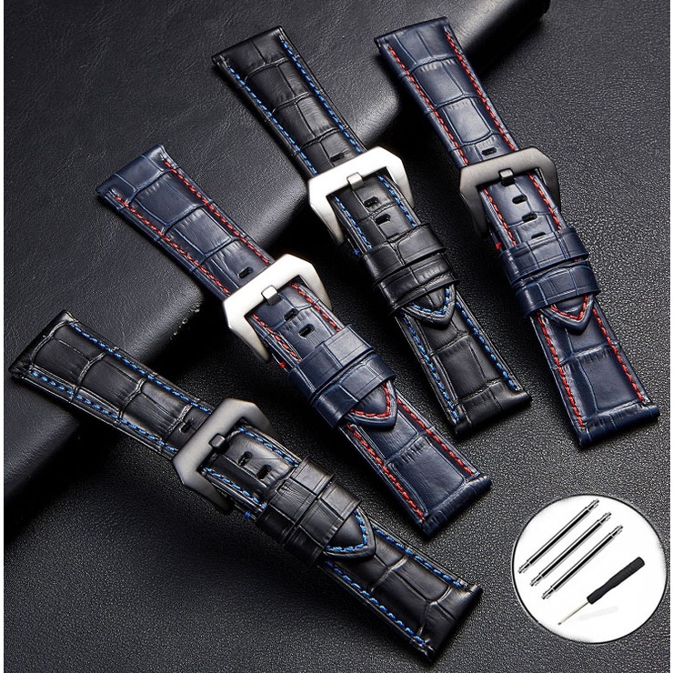Dây Đeo Đồng Hồ Bằng Da Bò Màu Đen / Bạc 20mm 22mm 24mm 26mm Thay Thế Cho Panerai