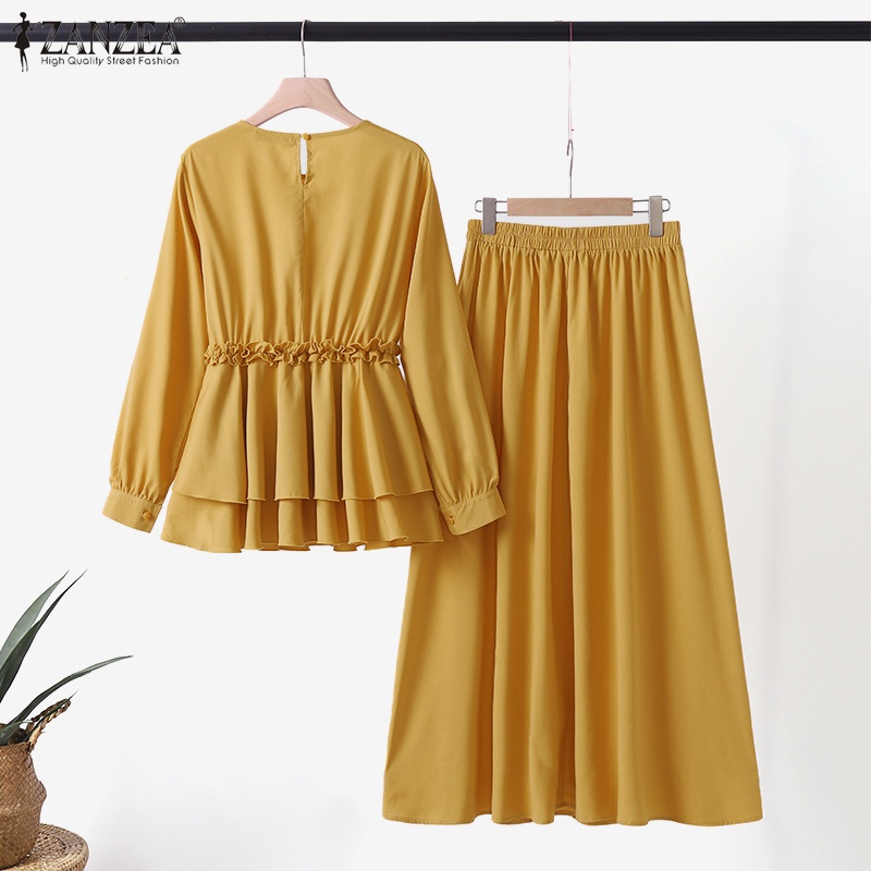 ZANZEA Set Áo Thun Ngắn Tay Cổ Tròn + Chân Váy Xòe Chữ A Thời Trang Nữ