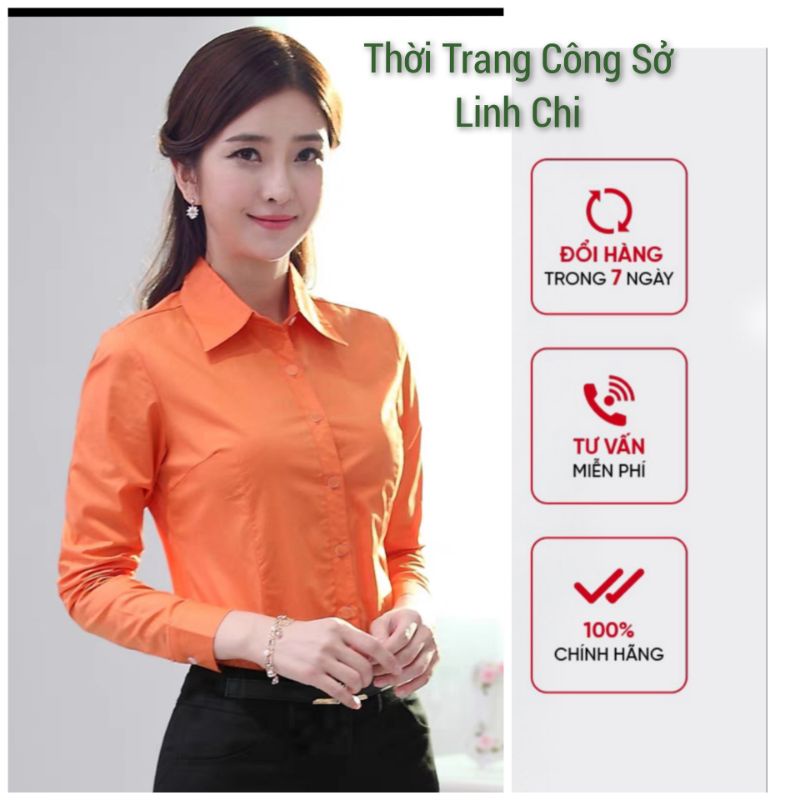 Áo Sơ Mi nữ công sở cao cấp màu Cam form nhỏ VẢI KATE Ý ĐẸP FORM CHUẨN HÀNG SHOP CAO CẤP SMCTD01