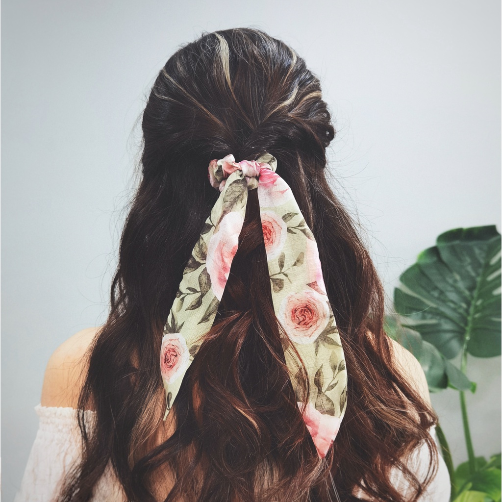 Dây Buộc Tóc Scrunchies AlittleMORE Ruy Băng Tơ Hoa Hàn Quốc Cao Cấp Nàng Thơ Dễ Thương Cột Tóc Đẹp