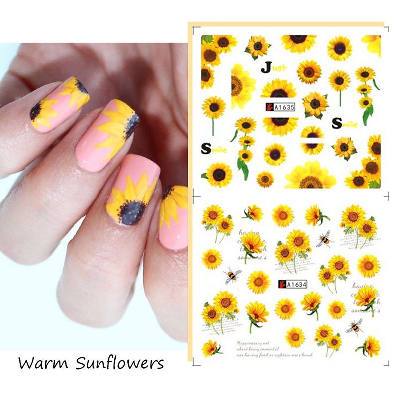 12 Miếng Dán Trang Trí Móng Tay Hình Hoa Hướng Dương Thời Trang JP5