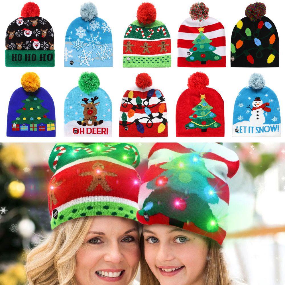 Mũ beanie Họa Tiết Người Tuyết Cây Thông Noel Phát Sáng Trong Đêm Giáng Sinh
