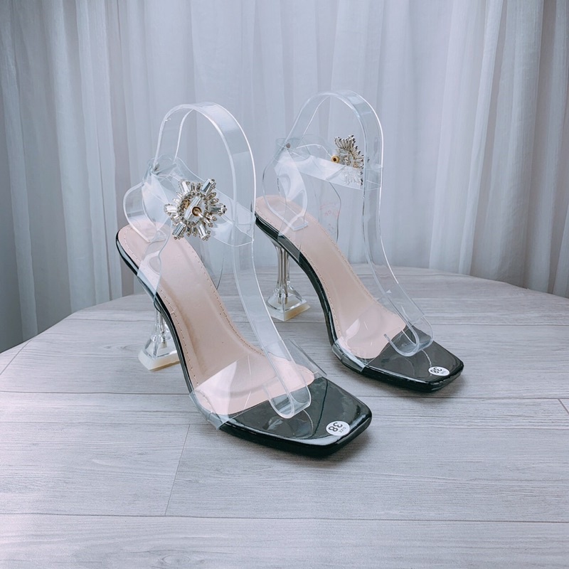 Sandal guốc cao gót quai trong đá mặt trời cao cấp 7cm - Q13