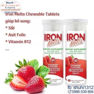 Viên ngậm bổ sung sắt iron melts 50 viên úc vị dâu, cho bé từ 2 tuổi và người lớn