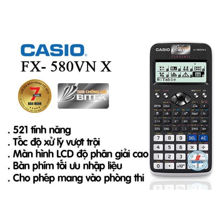 Máy tính Casio FX 580VN-X Hàng chính hãng bảo hành 7 năm