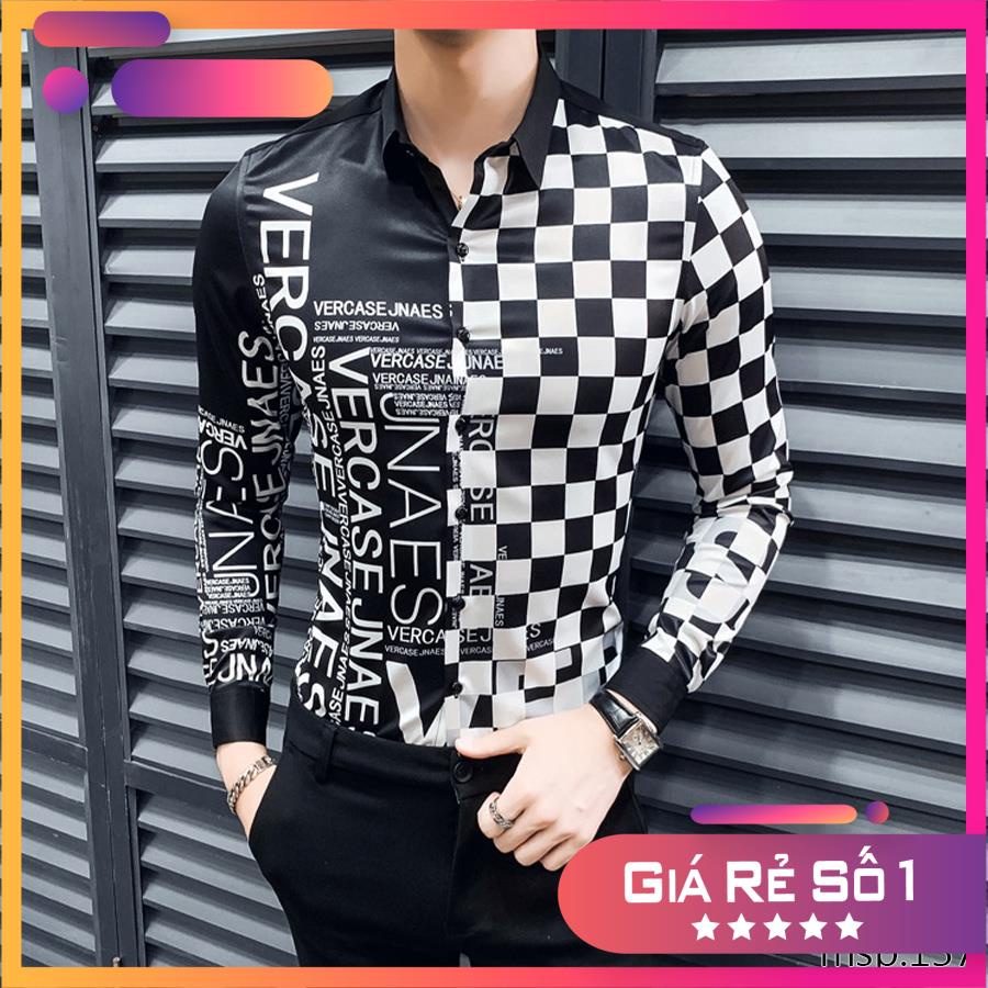 Áo sơ mi phối caro đen trắng Vercase TSM mã 137