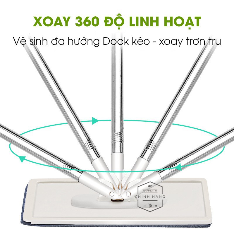 Bộ Lau Nhà Thông Minh Xoay 360 Độ Tự Vắt 4 In 1 Cao Cấp, Hai Bông, Măm Hình Chữ Nhật Cực Sạch.