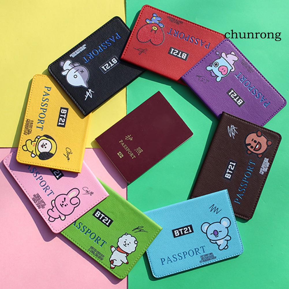 Bìa hộ chiếu chất liệu giả da in họa tiết hoạt hình BTS thời trang