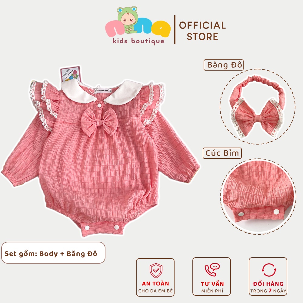 Bodysuit cho bé Nina Kids Boutique Đồ sơ sinh em bé gái Màu hồng Kèm turban nơ Size 0m 24m