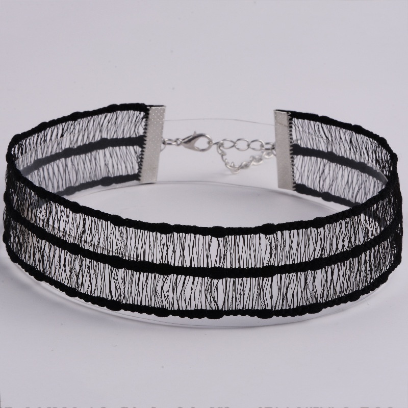 【JIHE】Choker Dây chuyền sợi lưới đen quyến rũ thời trang