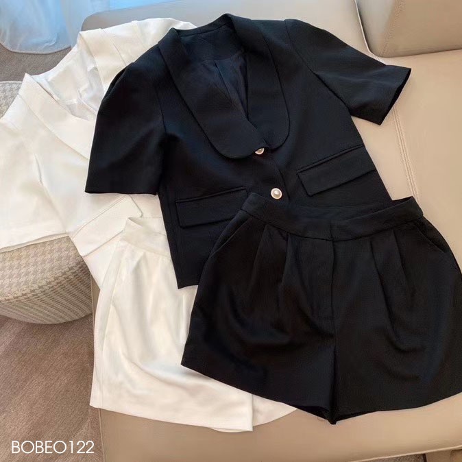 Sét vest cúc tay bông mix quần short ly - BOBEO122