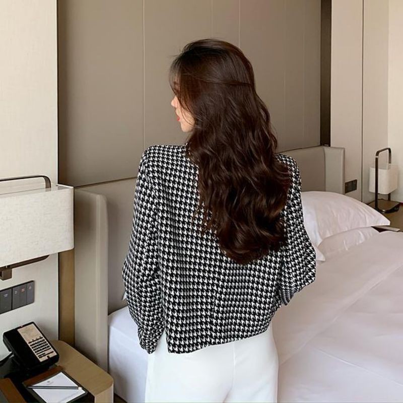 [ORDER] Áo khoác blazer Quảng Châu kẻ caro dáng ngắn thời trang có size cài khuy có lớp lót ( ảnh thật)