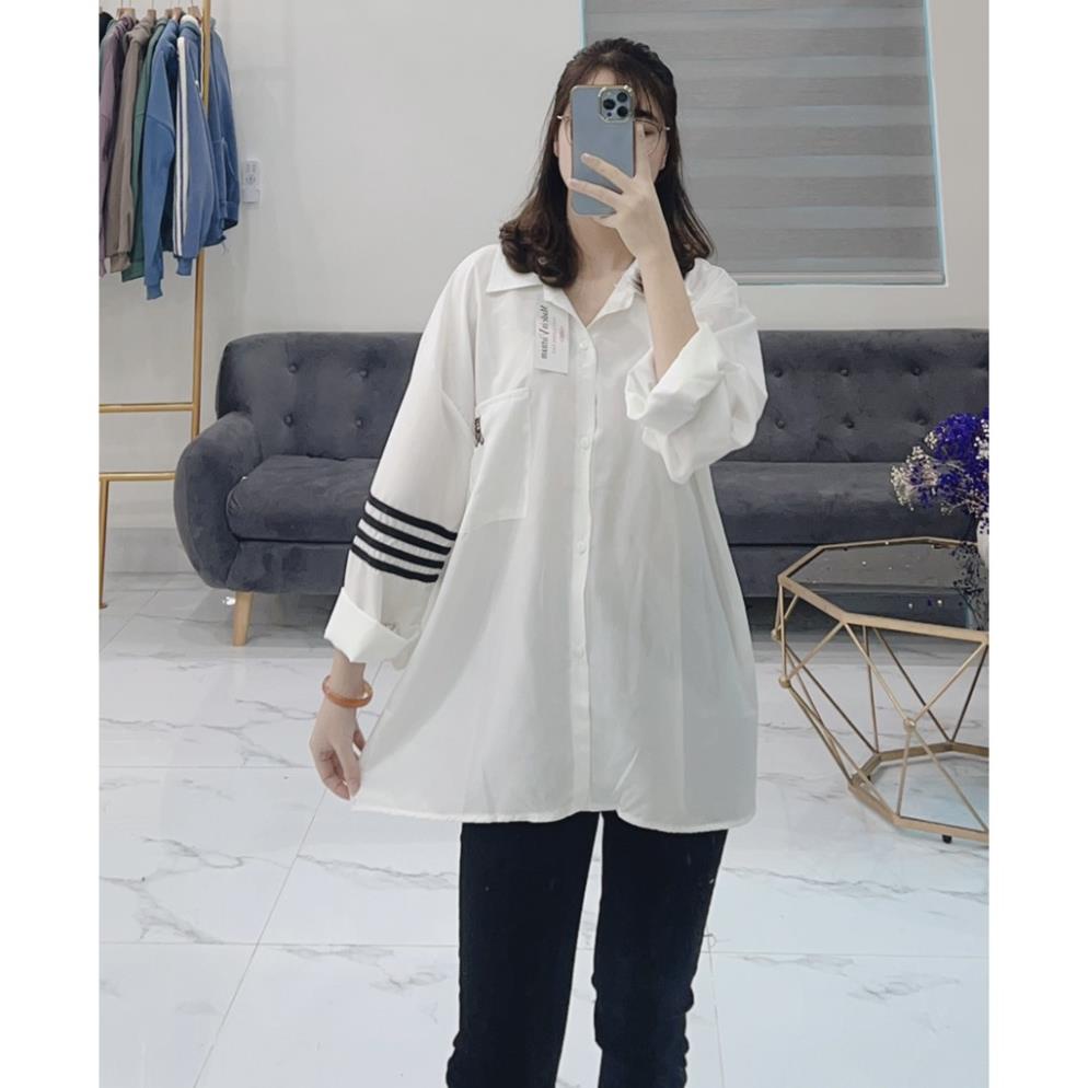Áo Sơ Mi Nữ  3 Sọc Tay Dày Mịn Thoáng Mát Thiết Kế Thời Trang