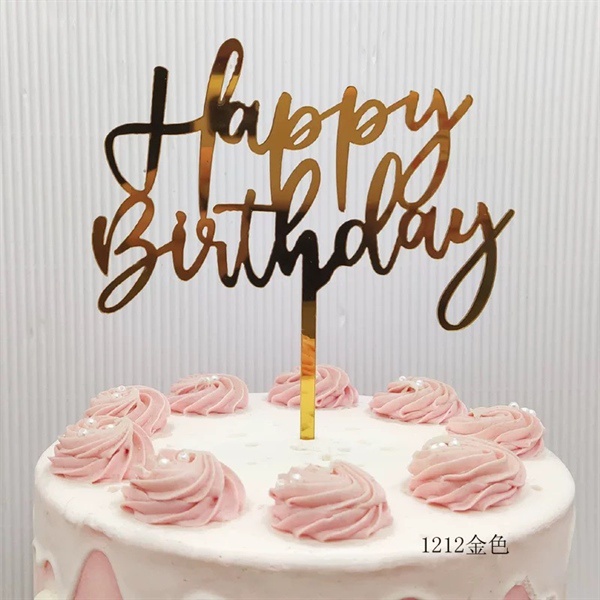 Topper mica HPBD nét đậm vàng - Phụ kiện trang trí bánh sinh nhật
