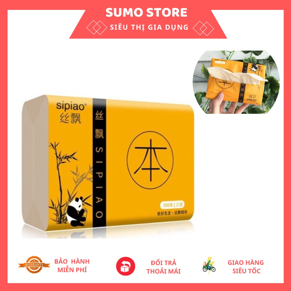 Giấy Ăn Gấu Trúc SIPIAO Siêu Dai SỢI TRE KHÔNG TẨY , Giấy gấu trúc loại 300 tờ/1 gói