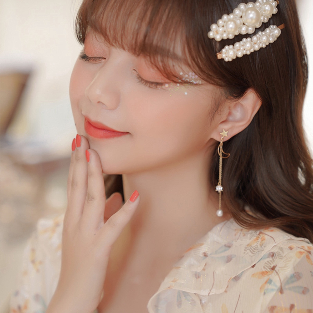 Bông Tai Dài Hình Mặt Trăng Và Ngôi Sao Thời Trang Nữ Tính