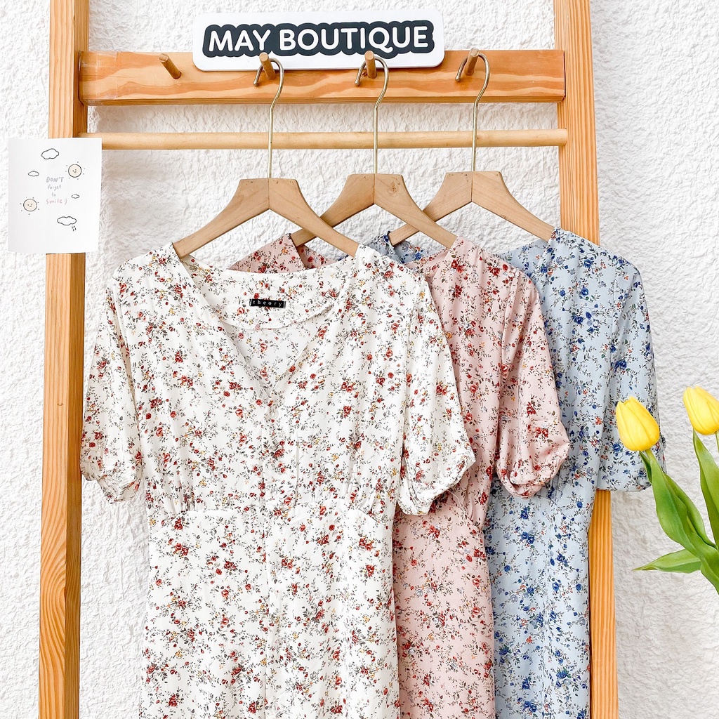 [HÀNG CÓ SẴN] Váy hoa nhí May Boutique cổ tim voan lụa dáng vintage VKZ21H_106.046