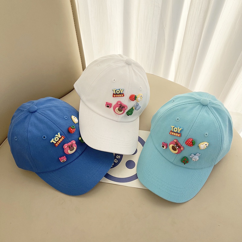 Mũ lưỡi trai bóng chày cotton che nắng hình gấu dâu thời trang mùa xuân và hè thường ngày cho bé trai và bé gái