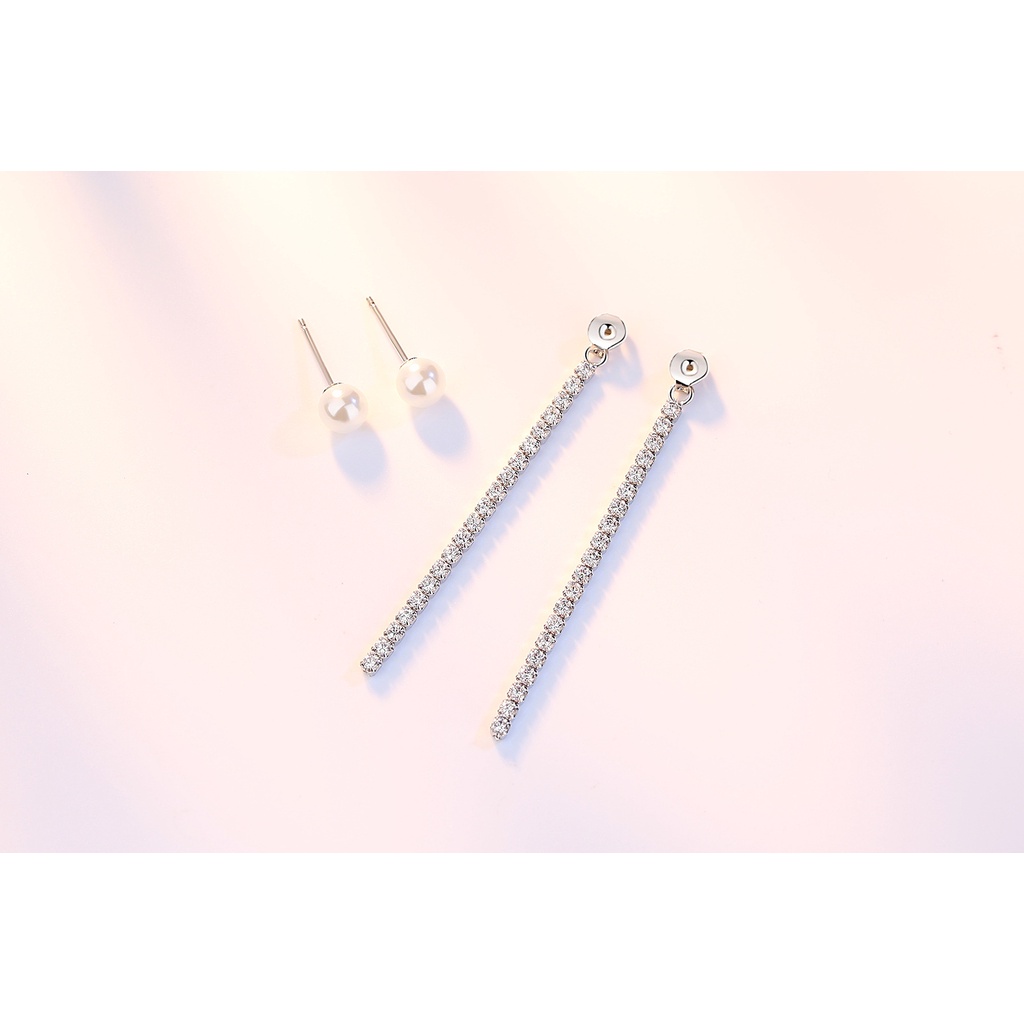 Khuyên Tai Bạc 925 Dáng Dài Đính Đá Zircon / Ngọc Trai Nhân Tạo Phối Tua Rua Phong Cách Hàn Quốc Thời Trang Cho Nữ-S1