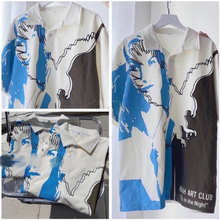 Áo Polo Form Rộng Màu Trắng NOAH ART, Phông In Hình Unisex