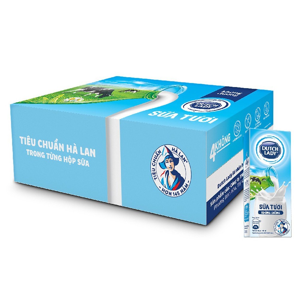 Thùng sữa tươi tiệt trùng Dutch Lady Fresh không đường 48x180ml