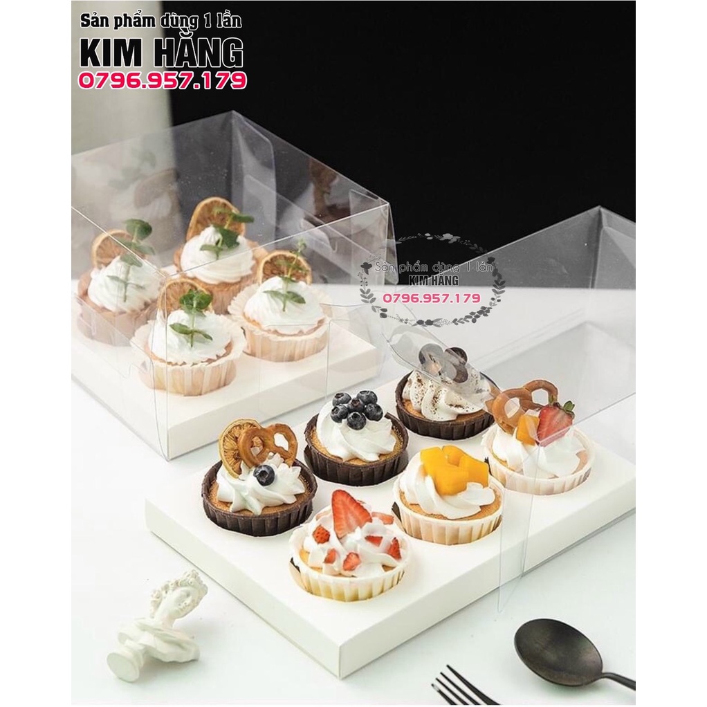 Set 10 hộp mica trong 4 ô cupcake , hộp mica trong đựng bánh cupcake
