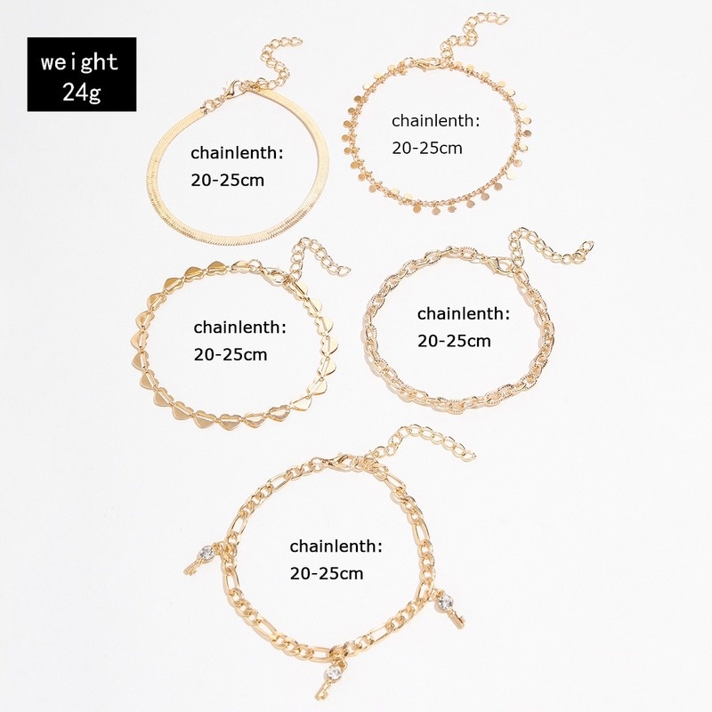 We Flower Set 5 Lắc Chân Đính Đá Pha Lê Hình Trái Tim Phong Cách Châu Âu