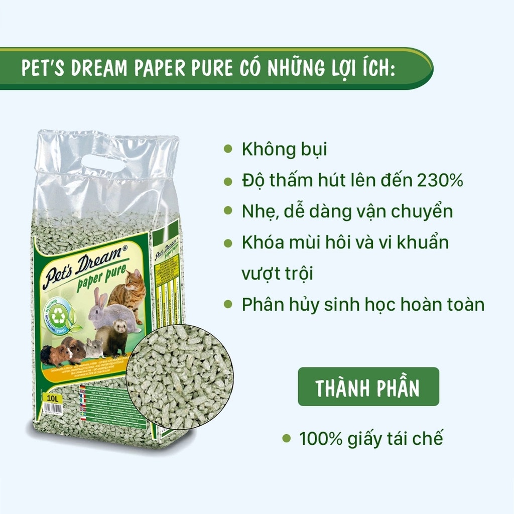 Cát giấy Pet's Dream Paper Pure cho mèo và thú nhỏ 10L-3.8kg