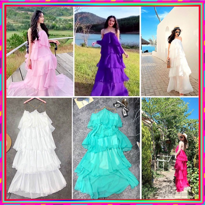 ❤️ CHẤT BAO ĐẸP ❤️ ĐẦM MAXI 5 TẦNG CỔ CỘT NƠ YẾM KẾT HOA - VÁY VOAN LỤA DỰ TIỆT ĐI BIỂN NỮ BÈO XÒE CÓ LÓT KHÔNG