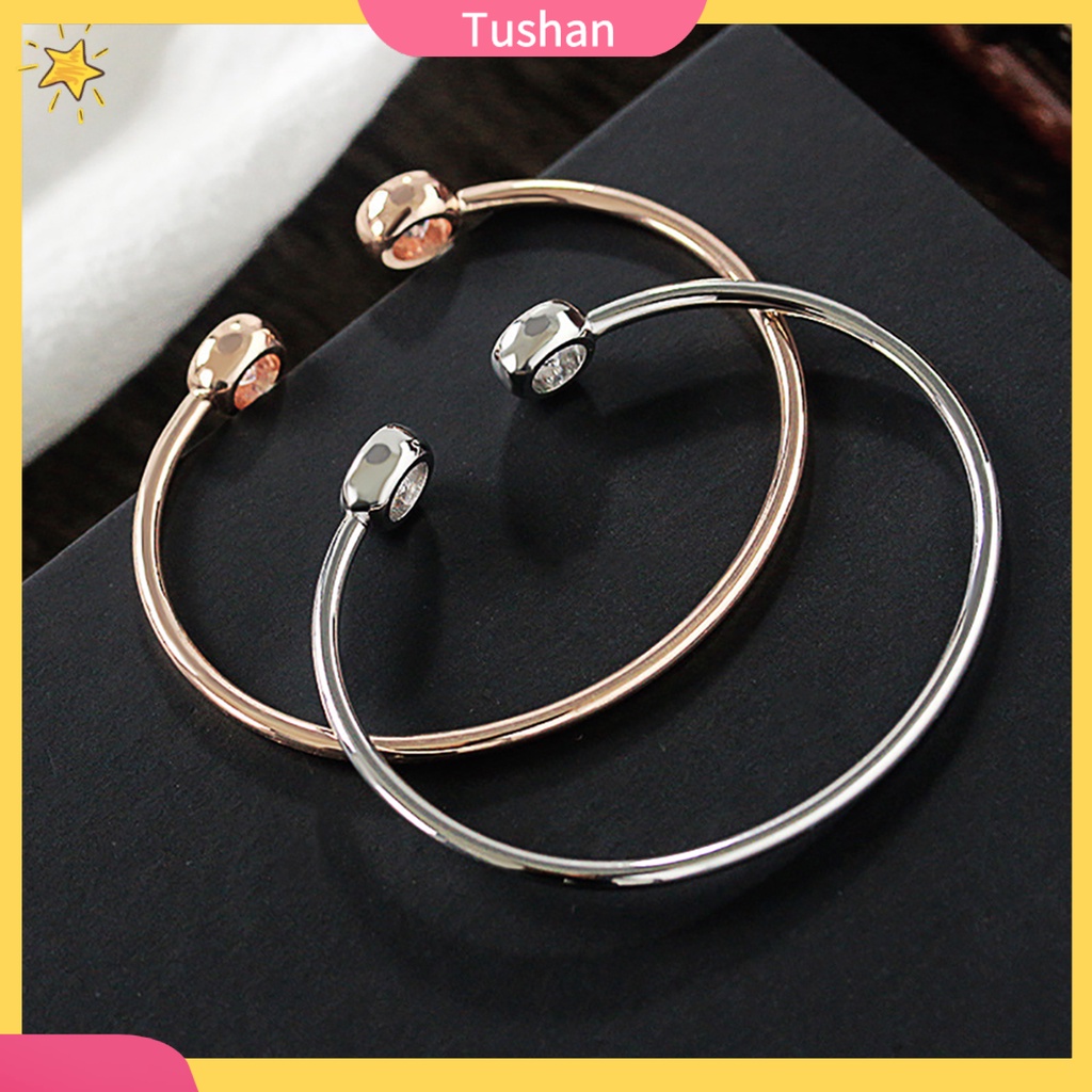TUSH_Fashion Women Cubic Zirconia Inlaid Cuff Bangle Open Bracelet Birthday Gift