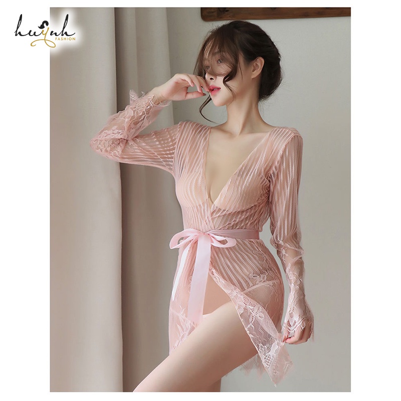 Áo Choàng Ngủ Ren Xuyên Thấu Sexy - N91
