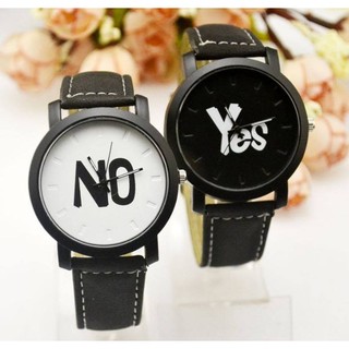Đồng hồ cặp Yes No mặt tròn, dây da