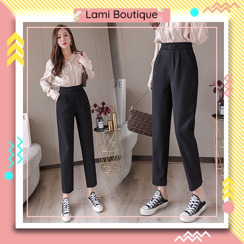 Quần Baggy Nữ Tây Công Sở Lưng Cao Đen Vải Tuyết Mưa Cao Cấp Hàn Quốc 2 Cúc Ngang Mã 800 - Lami Boutique