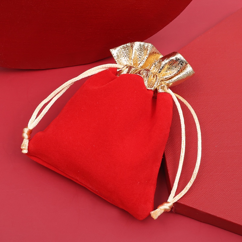 Túi đựng đồ trang sức/quà tặng bằng vải nhung màu đỏ/vàng có dây rút kích thước 10*12cm